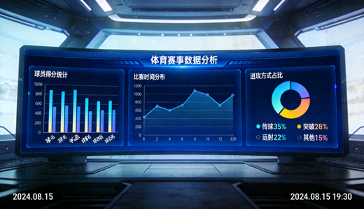 体育数据分析屏幕上的统计图表与指标画面